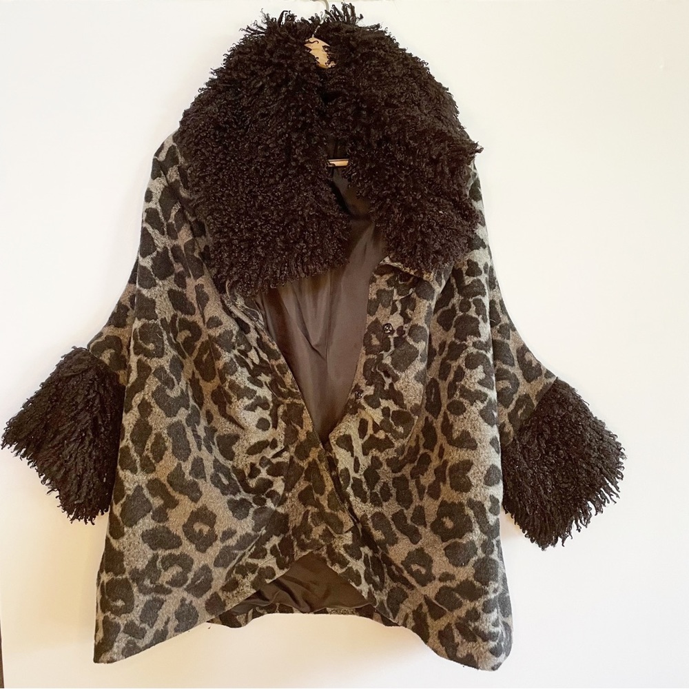 Simon Chang Wool Blend Coat Avant Garde Faux Fur Collar Funky Fun